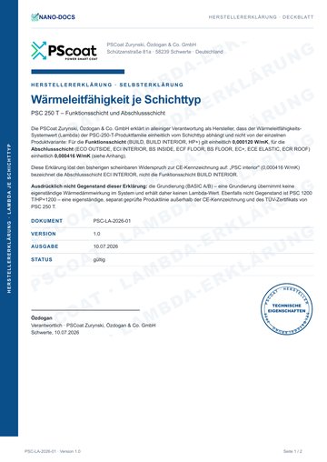 Vorschau: Herstellererklärung – Wärmeleitfähigkeit (Lambda) je Schichttyp