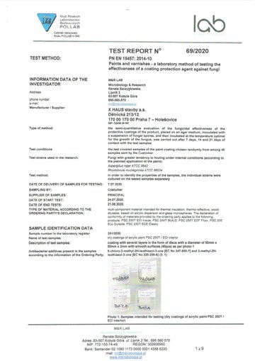 Vorschau: Prüfbericht Nr. 69/2020 – Wirksamkeit gegen Schimmel-/Hefepilze (PN-EN 15457:2014-10)