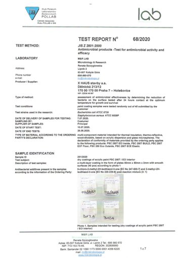 Vorschau: Prüfbericht Nr. 68/2020 – Antibakterielle Wirksamkeit (JIS Z 2801:2000)